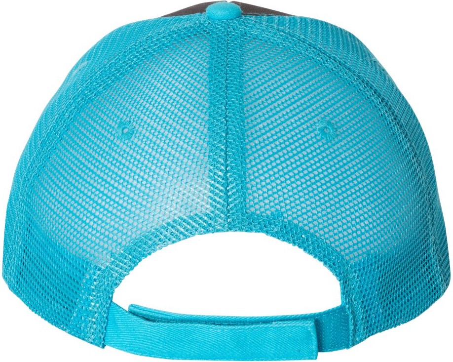 Rear View of Charcoal/ Neon Blue Sandwich Trucker Cap - S102
