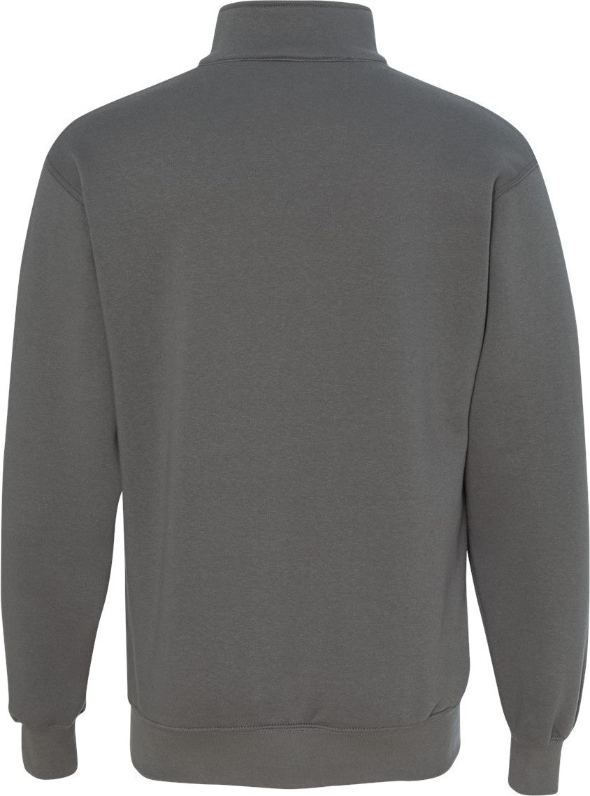 Rear View of Charcoal USA-Made Quarter-Zip Pullover Sweatshirt - 920