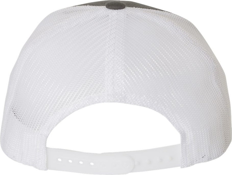 Rear View of Charcoal/ White Five-Panel Retro Trucker Cap - 6506
