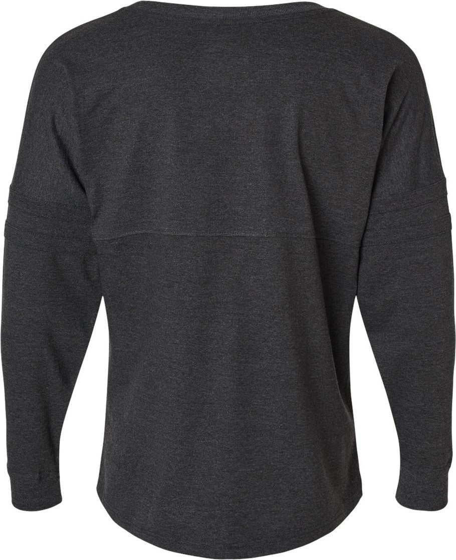 Rear View of Charcoal Women's Pom Pom Long Sleeve Jersey T-Shirt - BW3514
