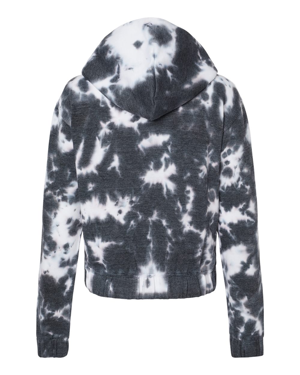 Rear View of Charcoal Women's Sueded Fleece Tie-Dyed Crop Hooded Sweatshirt - W23718