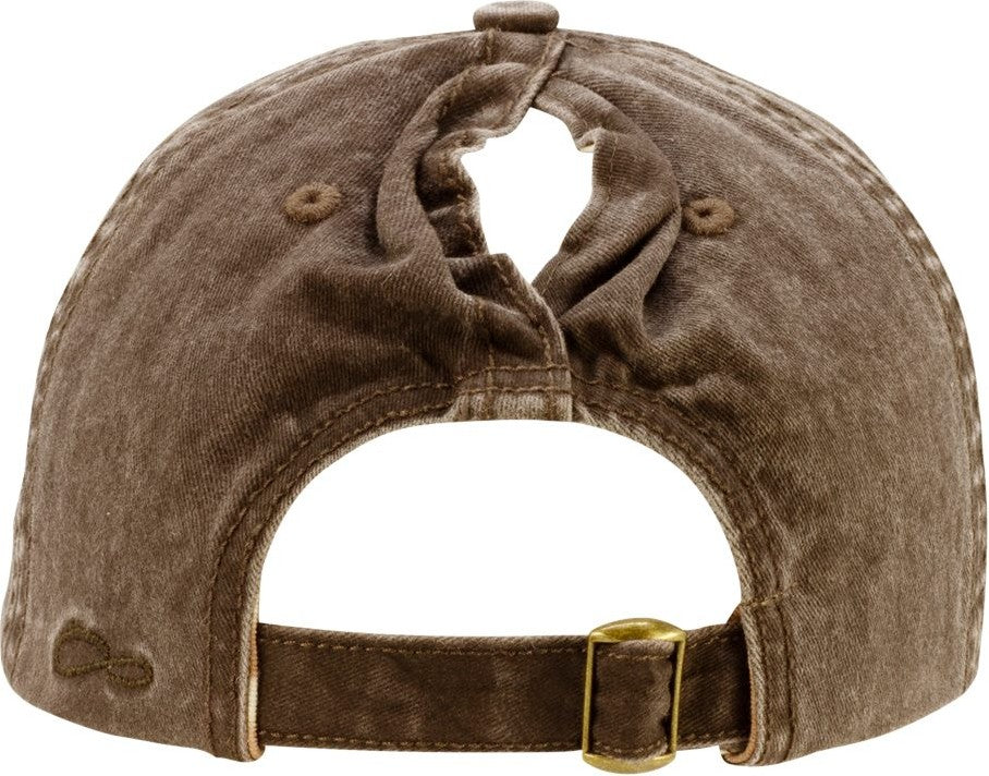 Rear View of Chocolate/ Fawn Women's Pigment-Dyed with Fashion Undervisor Cap - CASSIE