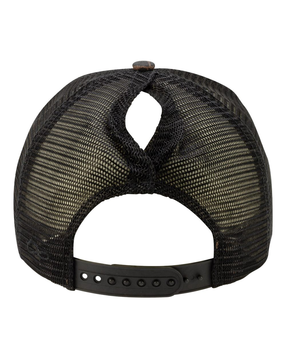 Rear View of Chocolate Floral/ Black Women's Modern Trucker Cap - CHARLIE