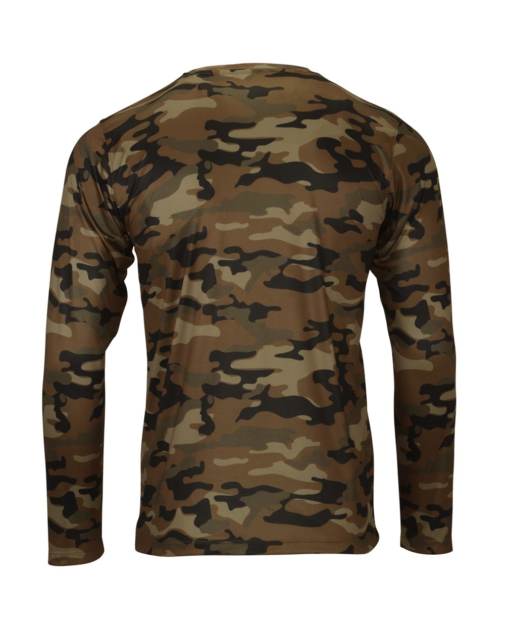 Rear View of Coyote Camo Woodland Performance Long Sleeve T-Shirt - 238