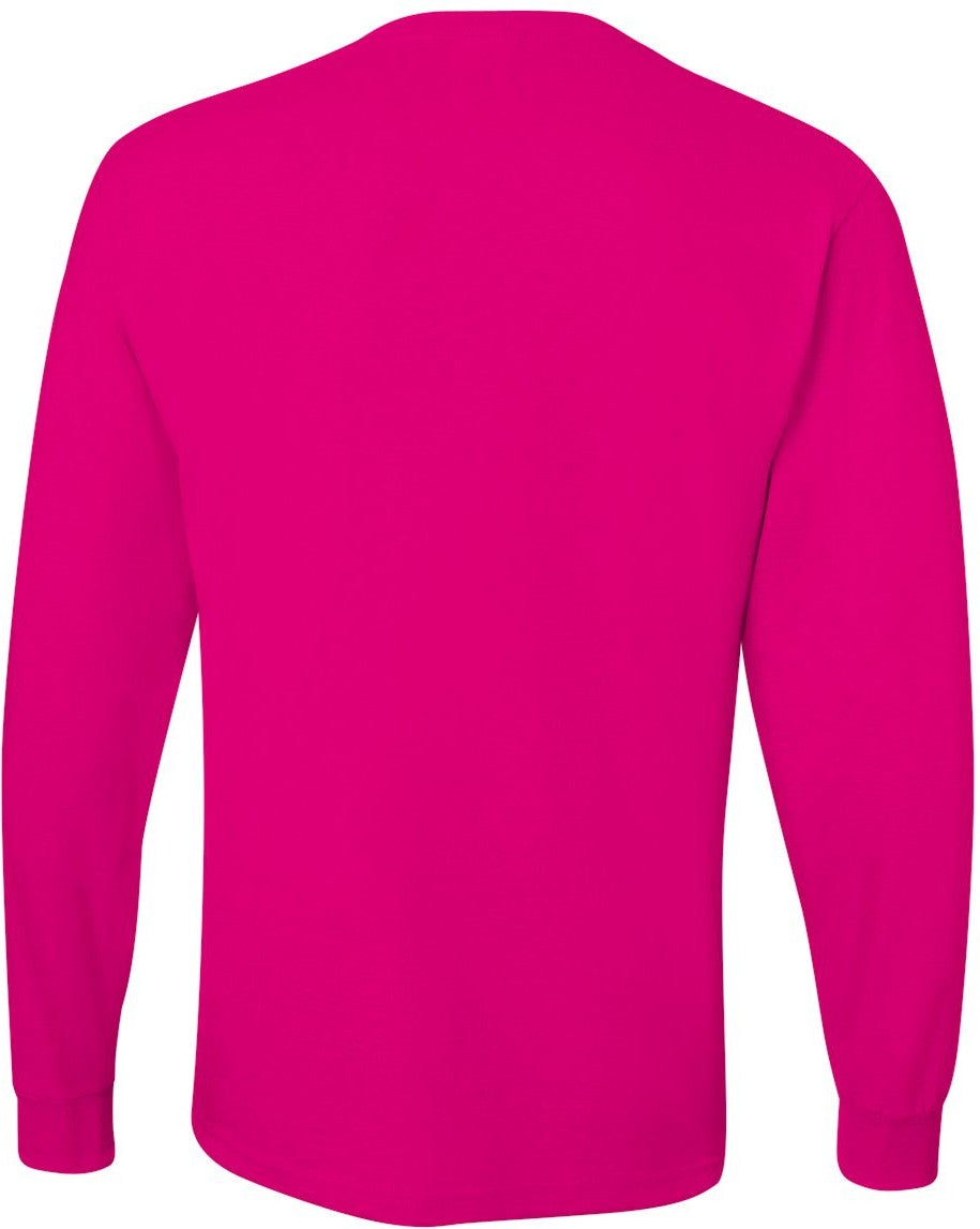 Rear View of Cyber Pink Dri-Power® Long Sleeve 50/50 T-Shirt - 29LSR