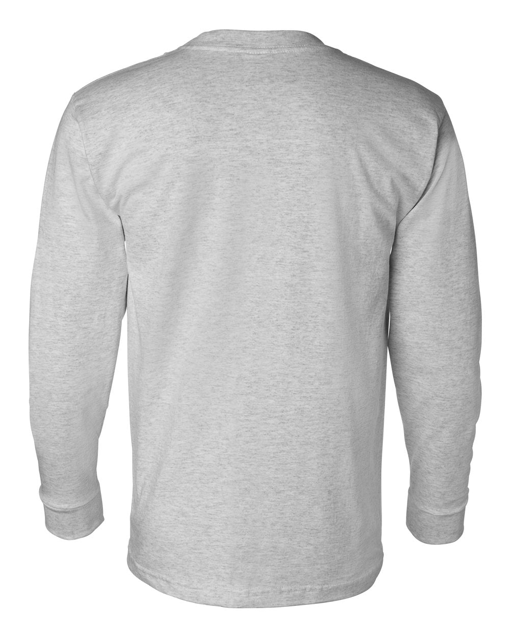 Rear View of Dark Ash USA-Made Long Sleeve Pocket T-Shirt - 8100