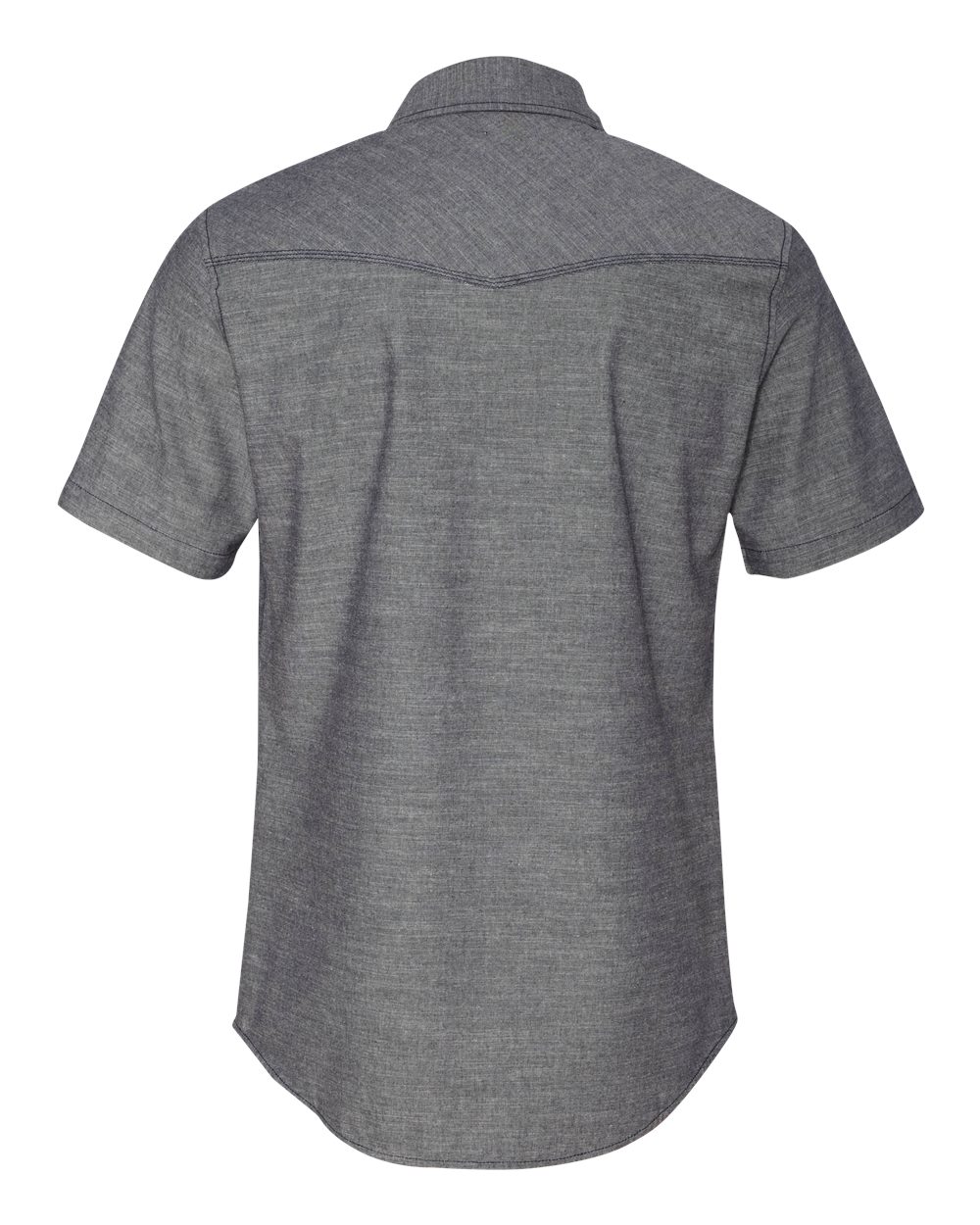 Rear View of Dark Denim Chambray Short Sleeve Shirt - 9255