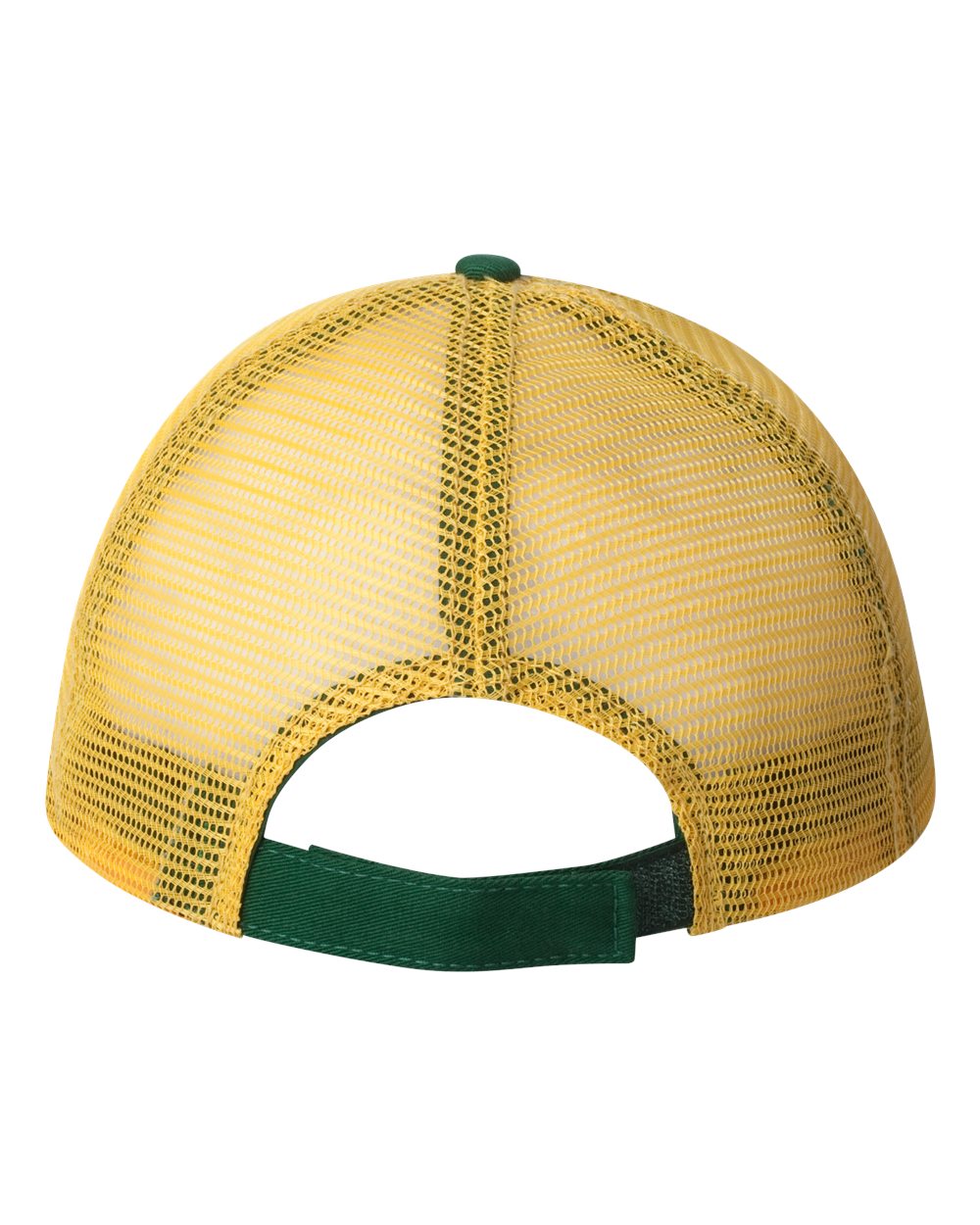 Rear View of Dark Green/ Gold Bio-Washed Trucker Cap - AH80