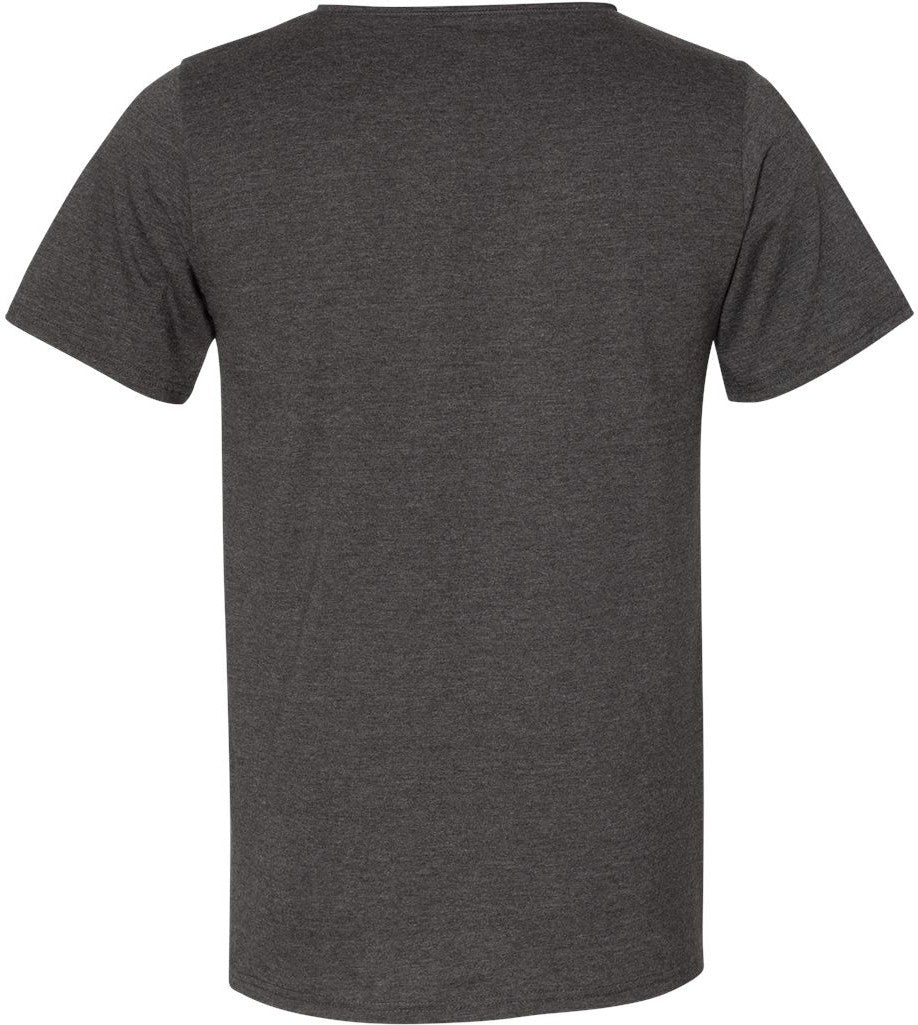Rear View of Dark Grey Heather Raw Neck Tee - 3014