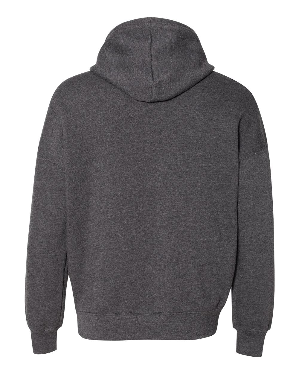 Rear View of Dark Grey Heather Sponge Fleece Drop Shoulder Hoodie - 3729