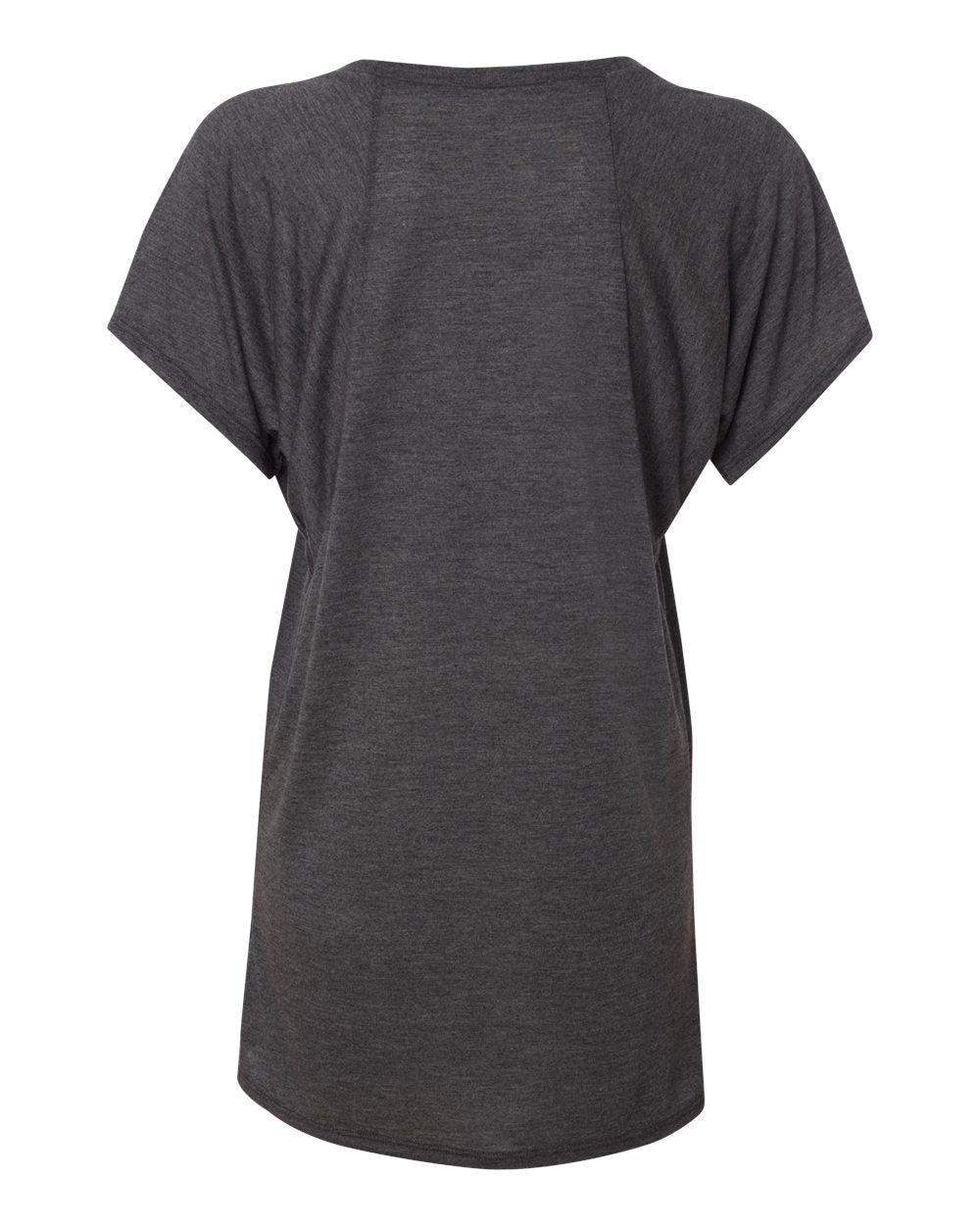 Rear View of Dark Grey Heather Women’s Flowy Raglan Tee - 8801