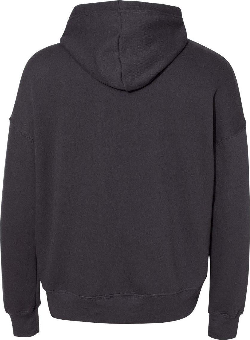 Rear View of Dark Grey Sponge Fleece Drop Shoulder Hoodie - 3729
