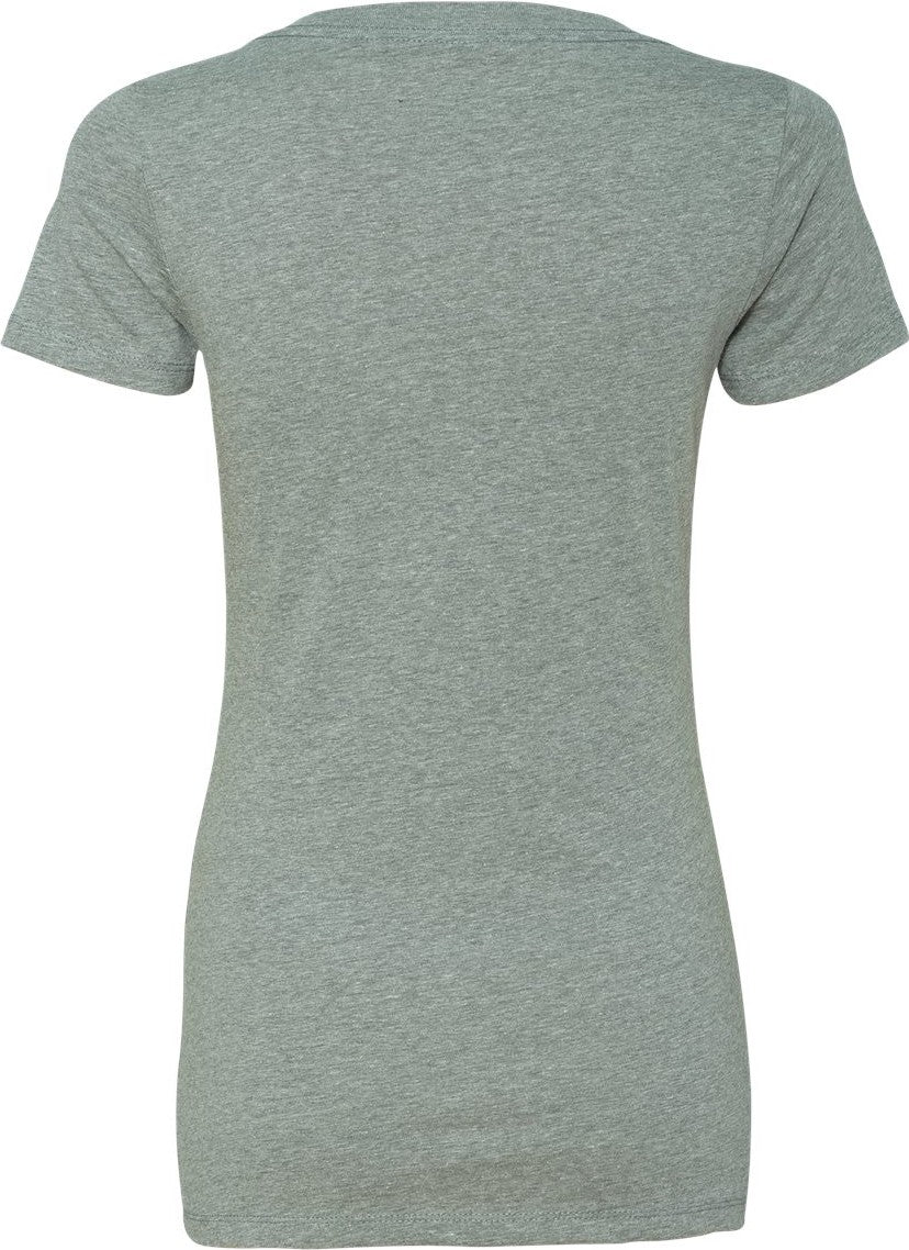 Rear View of Dark Heather Grey Women’s CVC Deep V-Neck T-Shirt - 6640