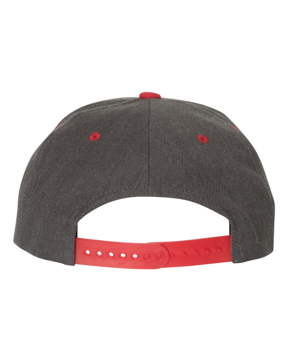 Front View of Dark Heather/ Red Premium Flat Bill Snapback Cap - 6089M