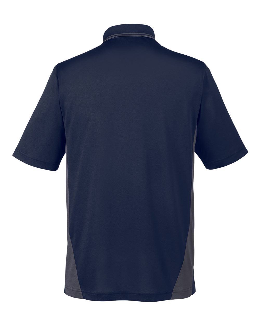 Rear View of Dark Navy/ Dark Charcoal Men's Flash Snag Protection Plus IL Colorblock Polo - M386