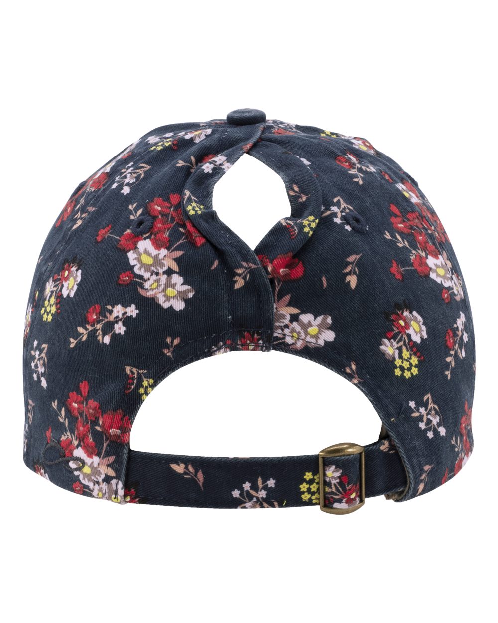 Rear View of Dark Navy/ Floral Women's Garment-Washed Fashion Print Cap - HATTIE