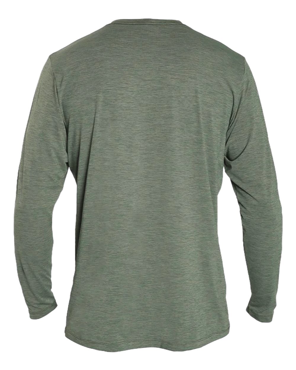 Rear View of Dark Olive Heathered Low Pro Tech Long Sleeve T-Shirt - MVLPRL8