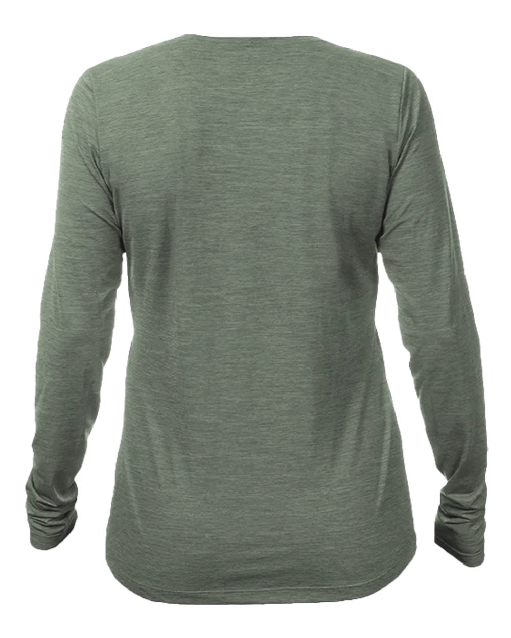 Rear View of Dark Olive Heathered Women's Breeze Tech Long Sleeve T-Shirt - WSBRZL0
