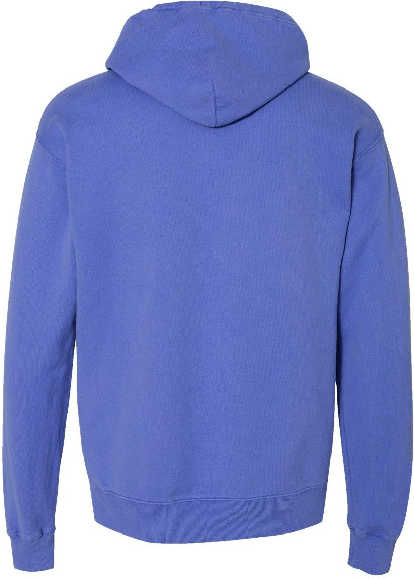 Rear View of Deep Forte Blue Garment-Dyed Hooded Sweatshirt - GDH450