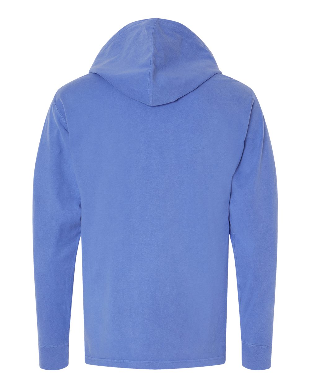 Rear View of Deep Forte Blue Garment-Dyed Jersey Hooded Long Sleeve T-Shirt - GDH280