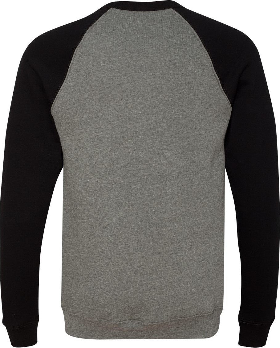 Rear View of Deep Heather/ Black Sponge Fleece Raglan Crewneck Sweatshirt - 3901