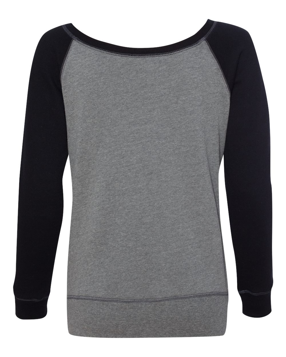 Rear View of Deep Heather/ Black Women’s Sponge Fleece Wide Neck Sweatshirt - 7501