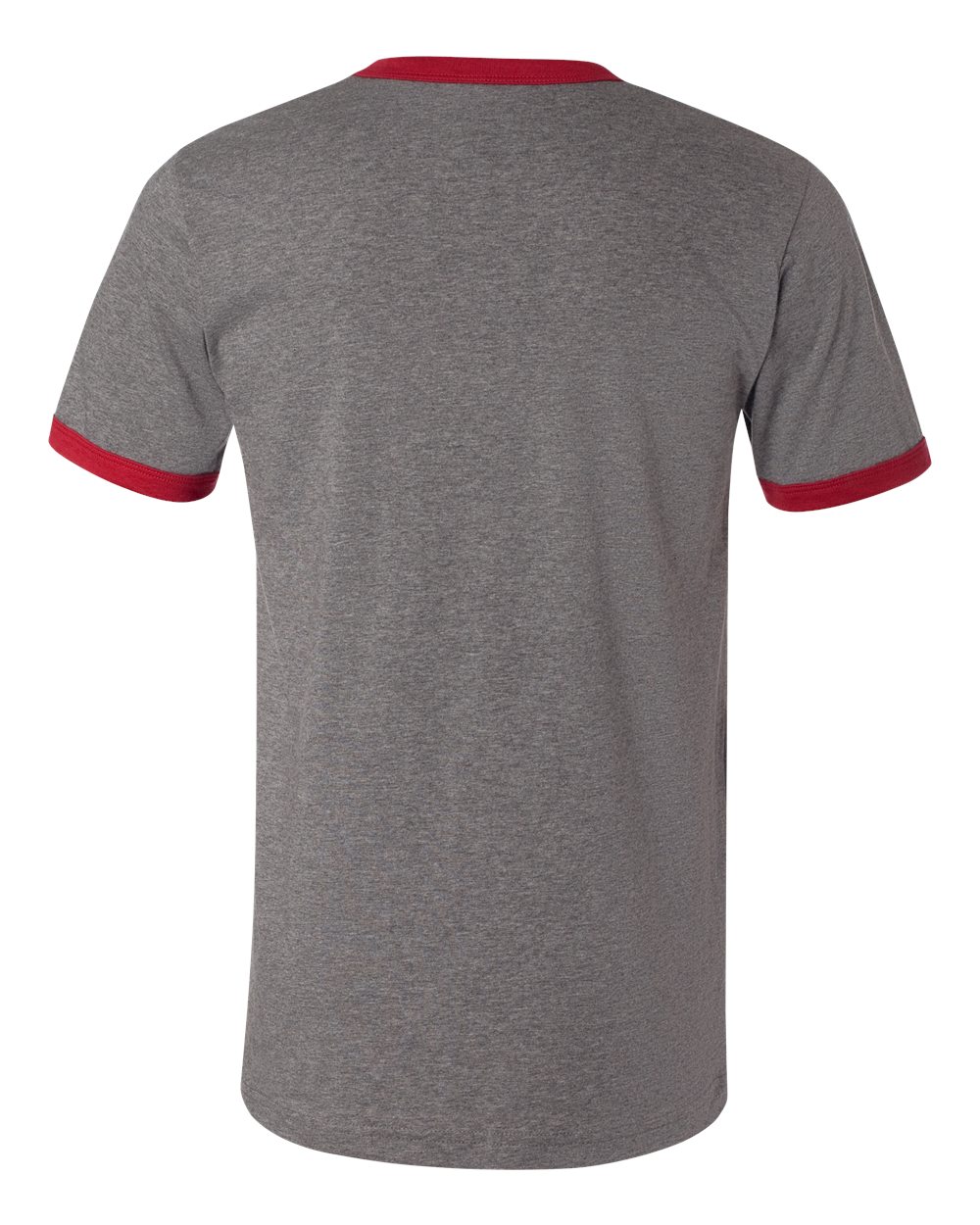 Rear View of Deep Heather/ Cardinal Jersey Heather Ringer Tee - 3055