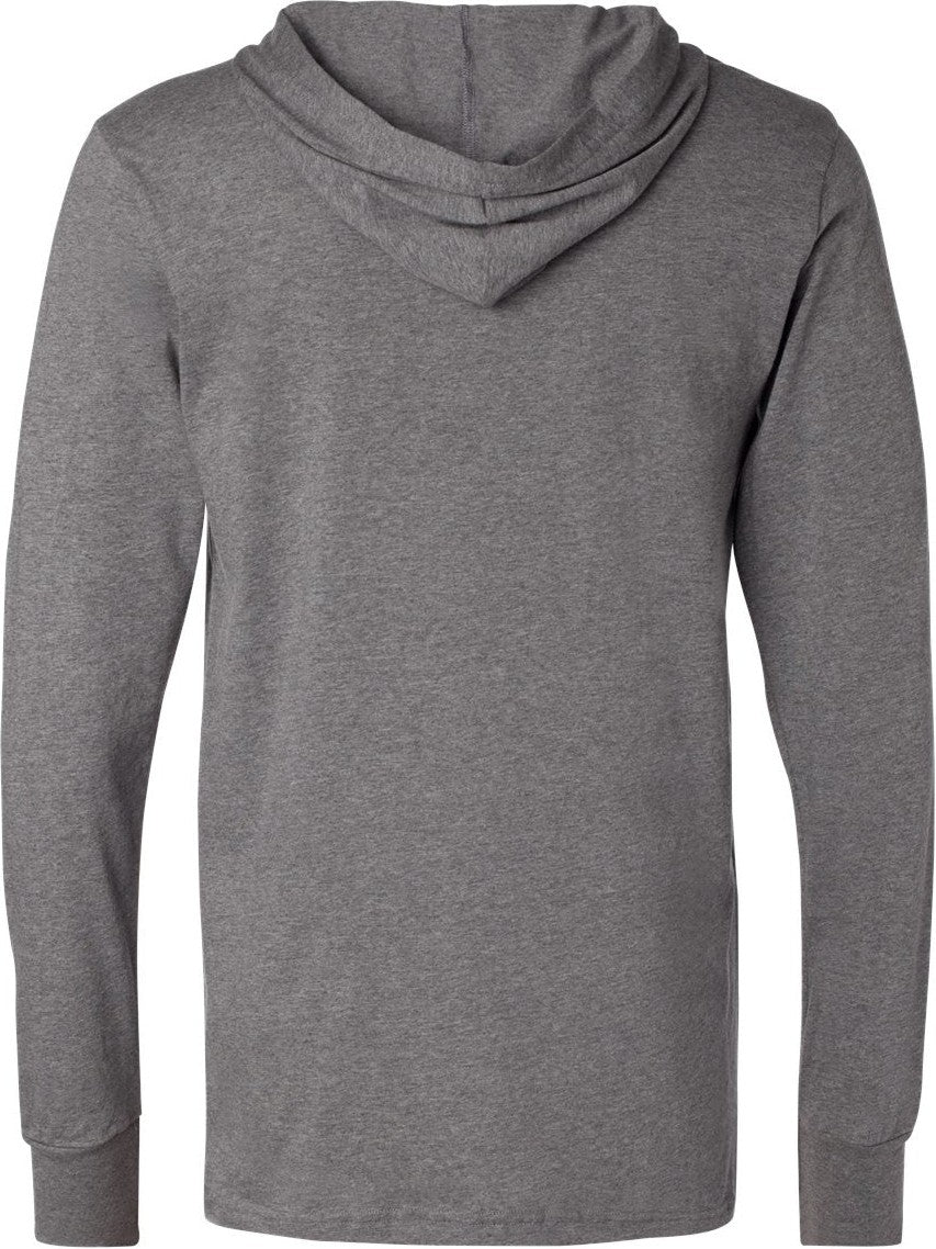 Rear View of Deep Heather Jersey Hooded Long Sleeve Tee - 3512