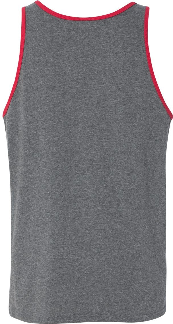 Rear View of Deep Heather/ Red Jersey Tank - 3480