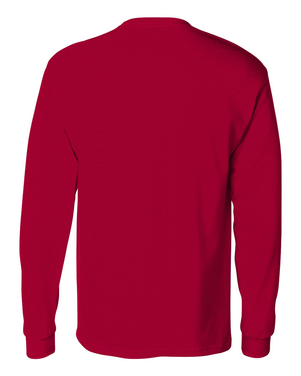 Rear View of Deep Red Authentic Long Sleeve Pocket T-Shirt - 5596