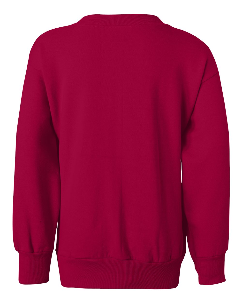 Rear View of Deep Red Ecosmart® Youth Crewneck Sweatshirt - P360