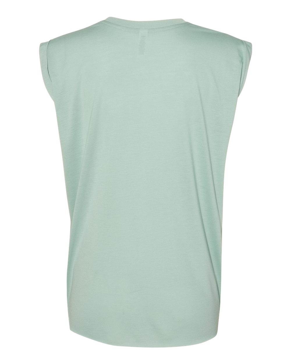 Rear View of Dusty Blue Women’s Flowy Rolled Cuffs Muscle Tee - 8804