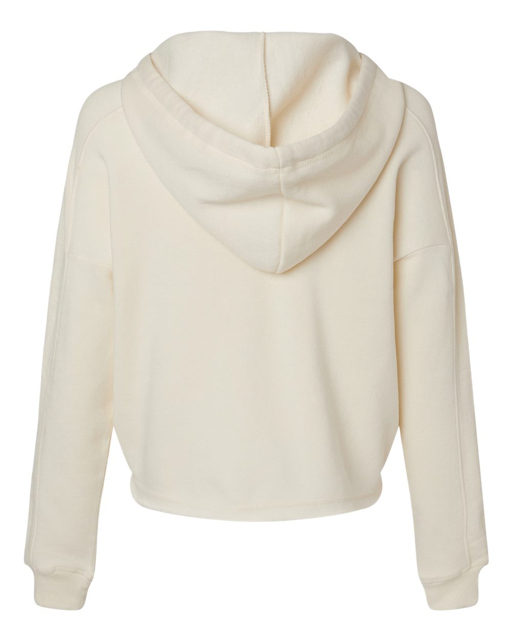 Rear View of Ecru Women's Angel Fleece Crop Hooded Sweatshirt - W23101