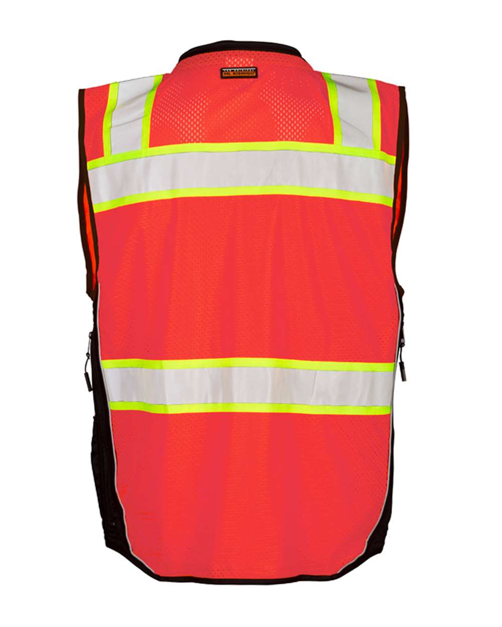 Rear View of Fluorescent Red (S5702) Premium Black Series® Surveyors Vest - S5002-5003