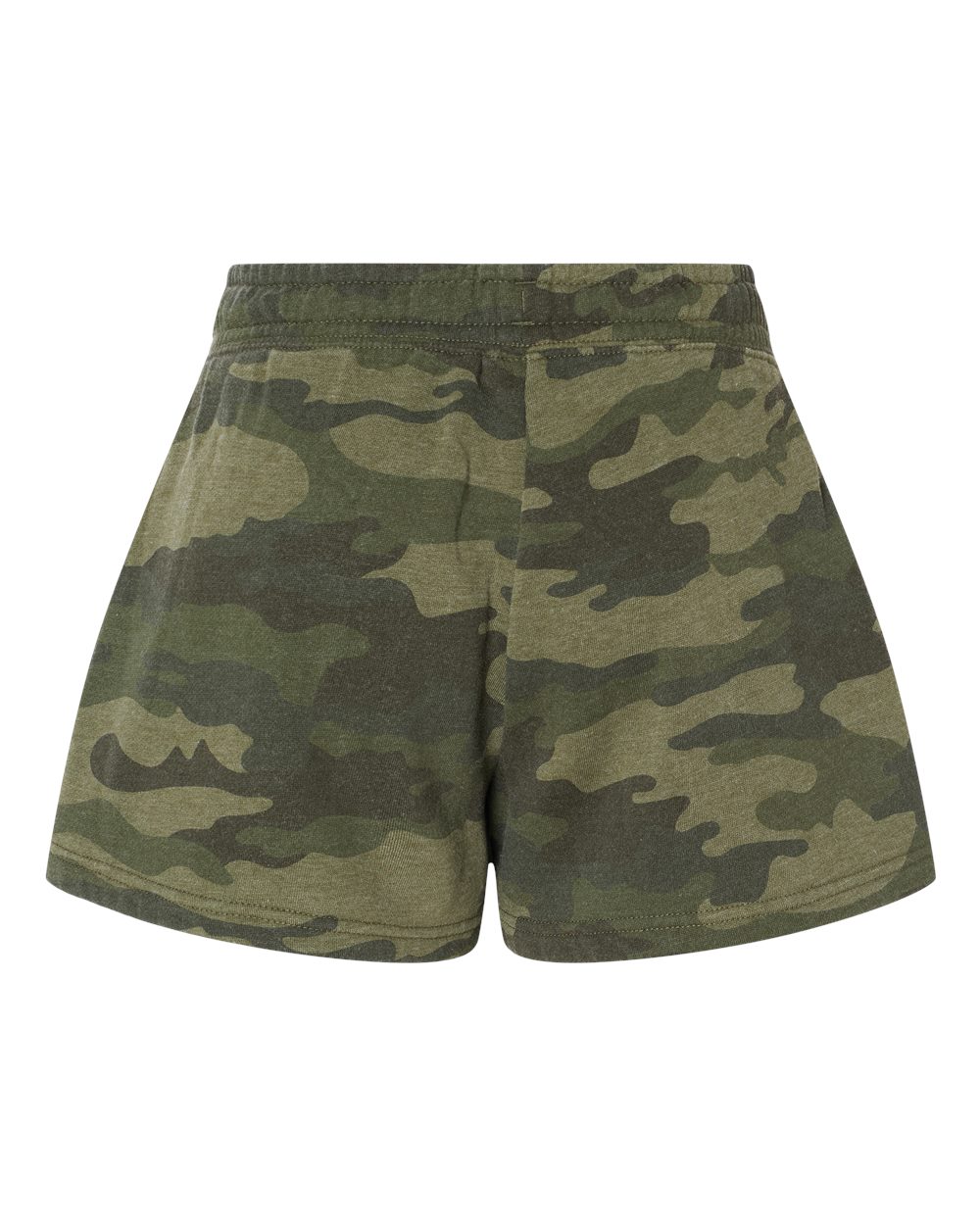 Rear View of Forest Camo Heather Women’s Lightweight California Wave Wash Fleece Shorts - PRM20SRT