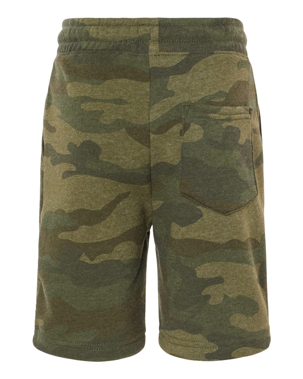 Rear View of Forest Camo Heather Youth Lightweight Special Blend Fleece Shorts - PRM16SRT
