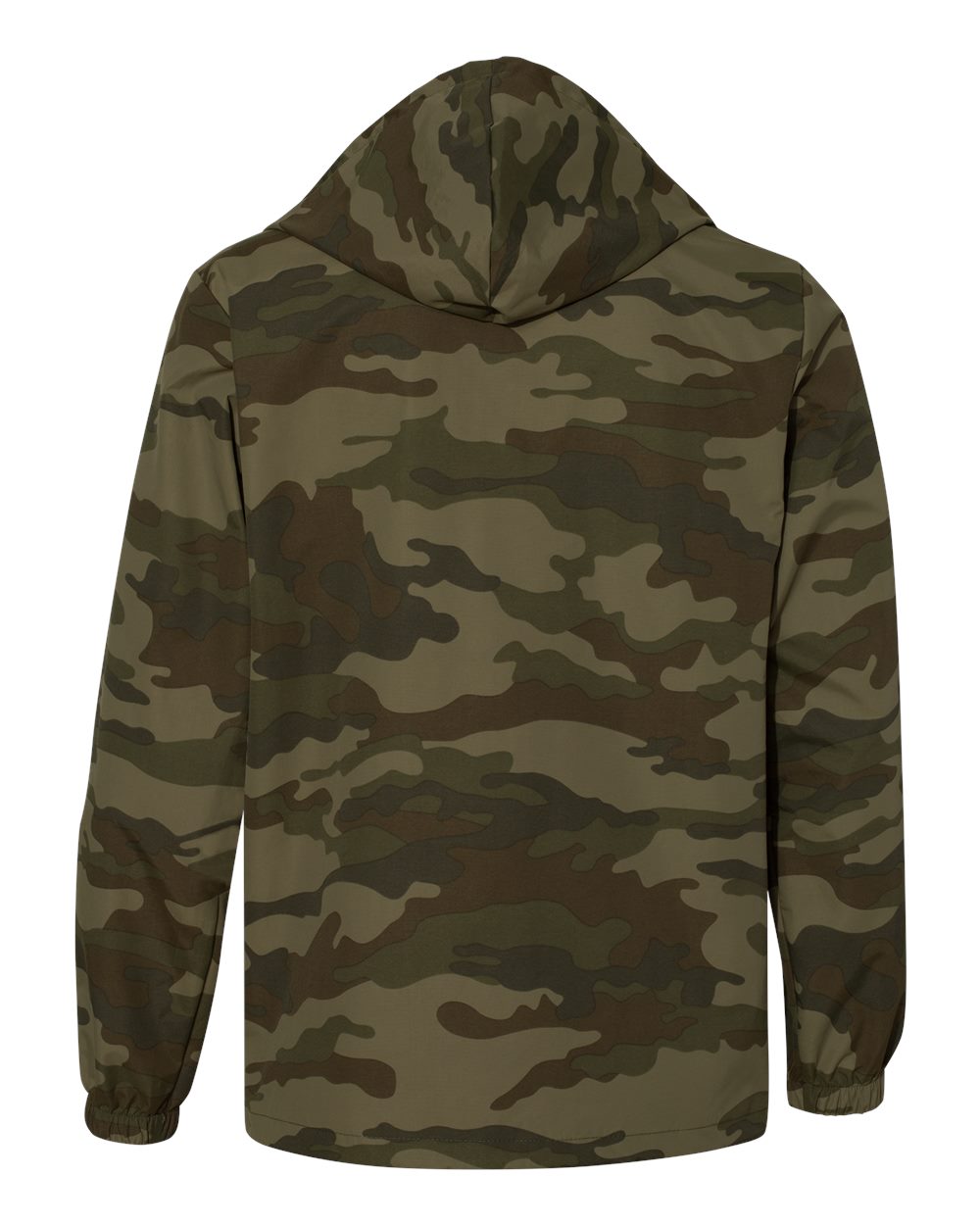 Rear View of Forest Camo Water-Resistant Hooded Windbreaker - EXP95NB