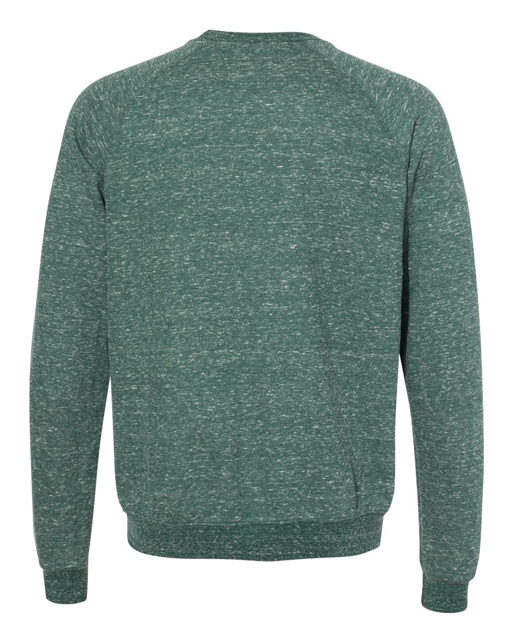 Rear View of Forest Green Snow Heather French Terry Crewneck Sweatshirt - 91MR