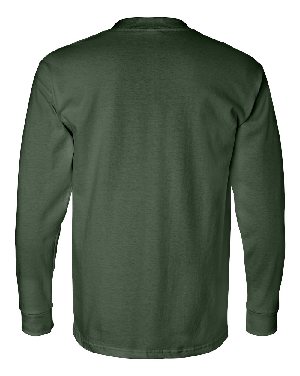 Rear View of Forest Green USA-Made Long Sleeve Pocket T-Shirt - 8100