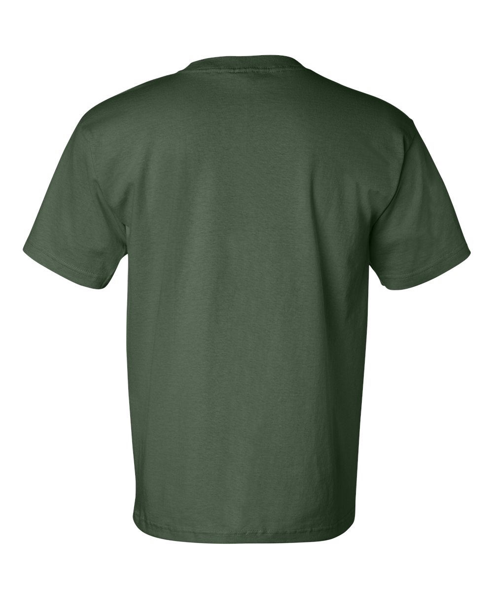 Rear View of Forest Green USA-Made Pocket T-Shirt - 7100