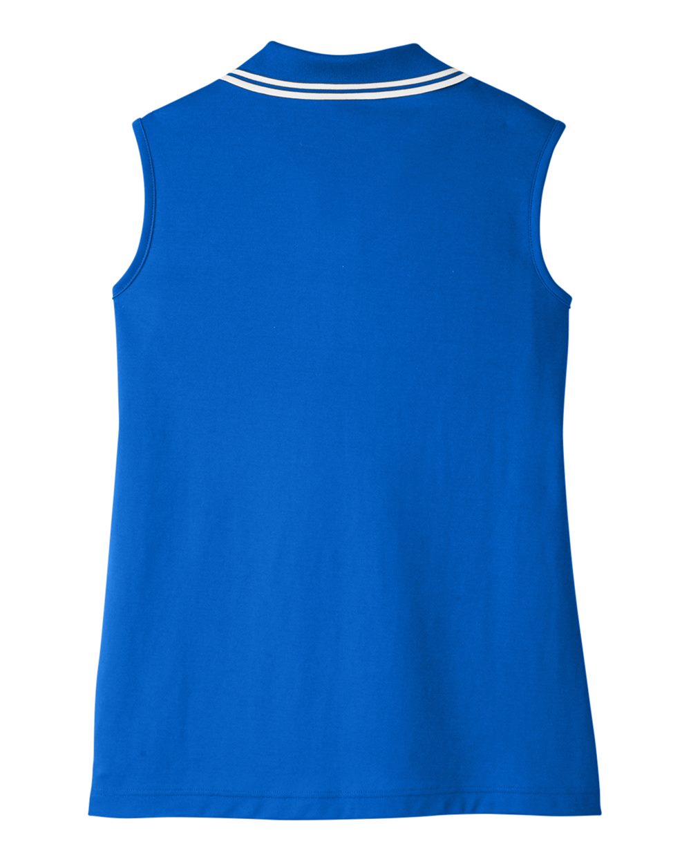 Rear View of French Blue/ White Women's CrownLux Performance® Plaited Tipped Sleeveless Polo - DG20SW