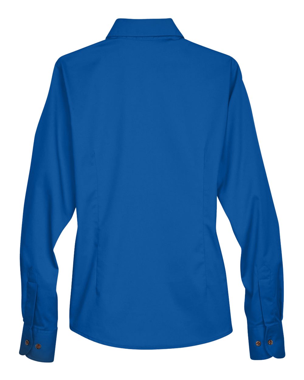 Rear View of French Blue Women's Easy Blend™ Long Sleeve Twill Dress Shirt with Stain-Release - M500W