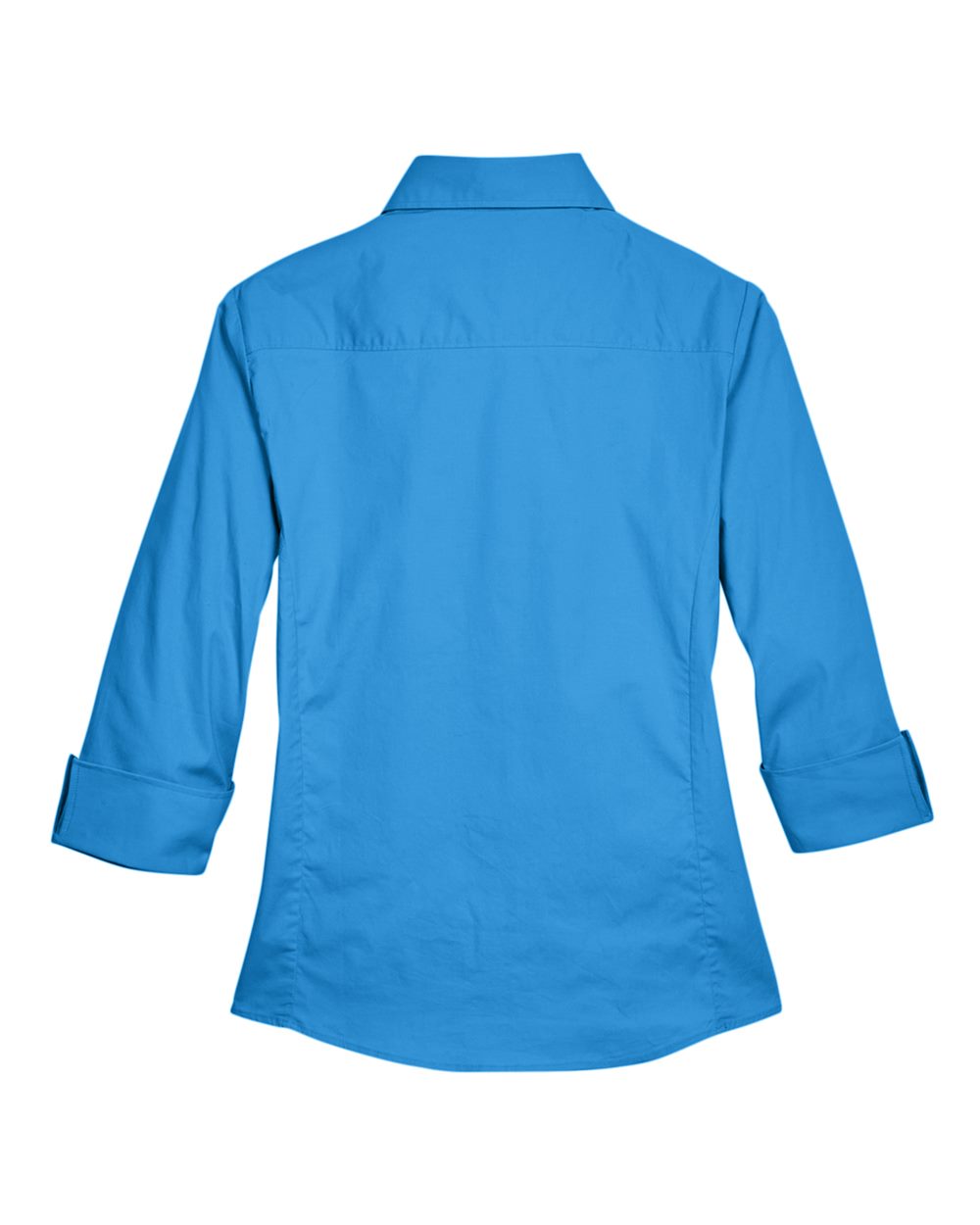Rear View of French Blue Women's Perfect Fit™ Three-Quarter Sleeve Stretch Poplin Dress Shirt - DP625W