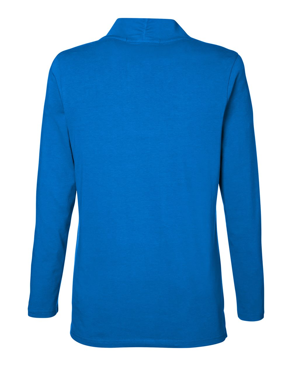 Rear View of French Blue Women's Raleigh Shawl Collar Knit Top - DP121W