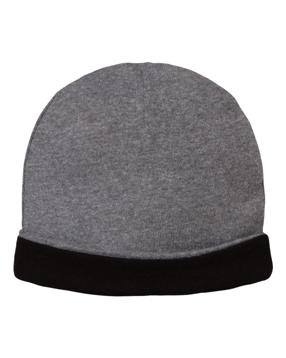 Rear View of Granite Heather/ Black Infant Baby Rib Beanie - 4451