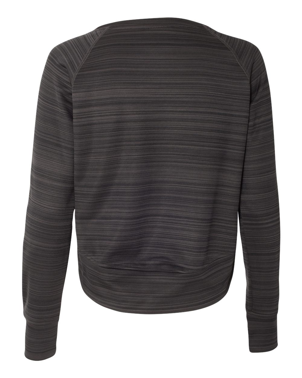 Rear View of Granite Women's Odyssey Striped Performance Fleece Hi-Low Crewneck Sweatshirt - 8663