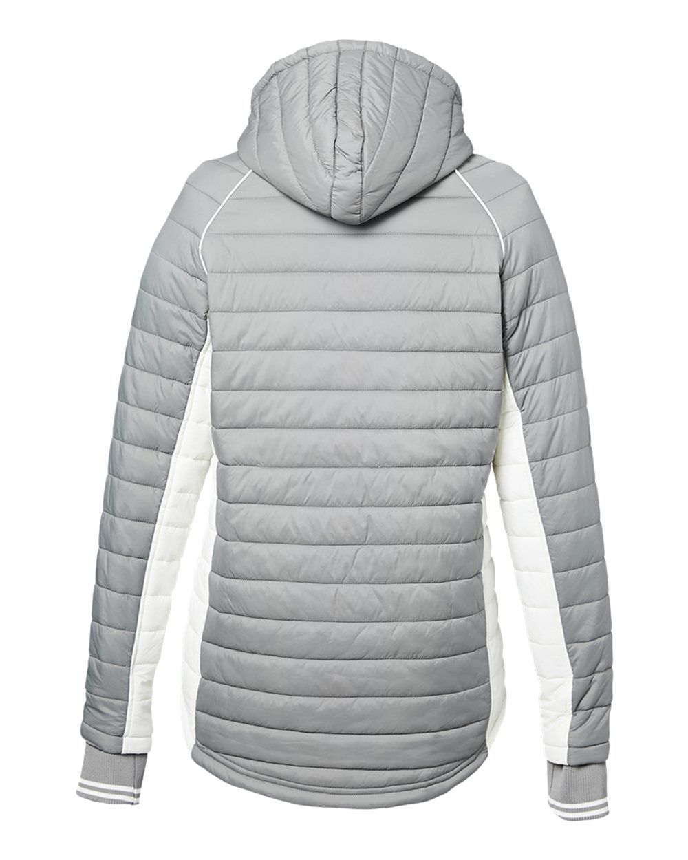 Rear View of Graphite/ Antique White Women's Nautical Mile Hooded Puffer Jacket - N17187