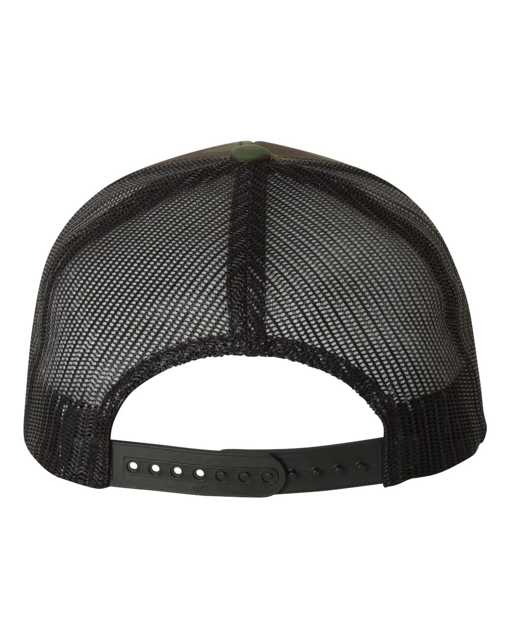 Rear View of Green Camo/ Black Retro Trucker Cap - 6606