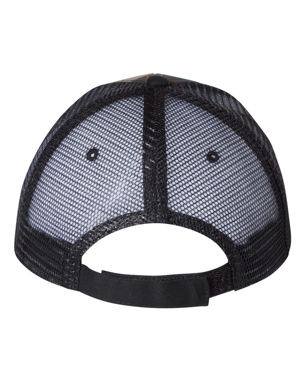 Rear View of Green Camo/ Black Sandwich Trucker Cap - S102