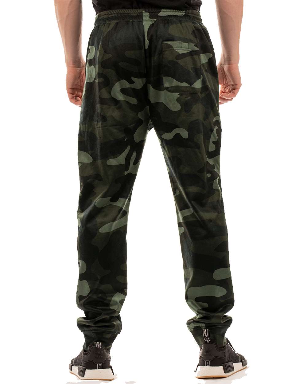 Rear View of Green Camo Performance Fleece Joggers - 8801